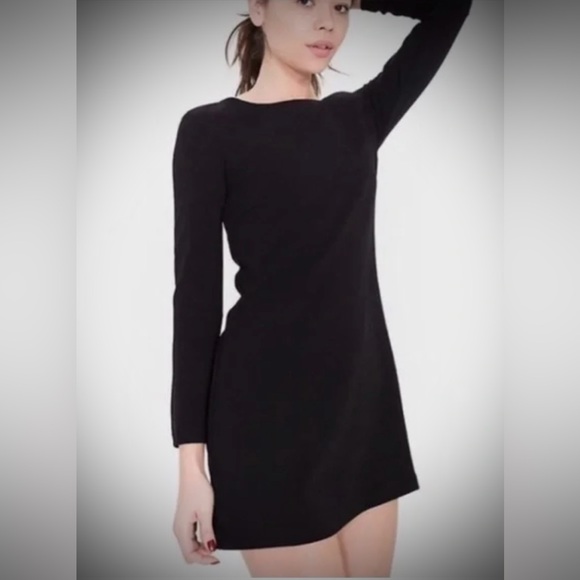 AMERICAN APPAREL Crepe Black Long Sleeve Mini Shift Swing Dress - Picture 1 of 4